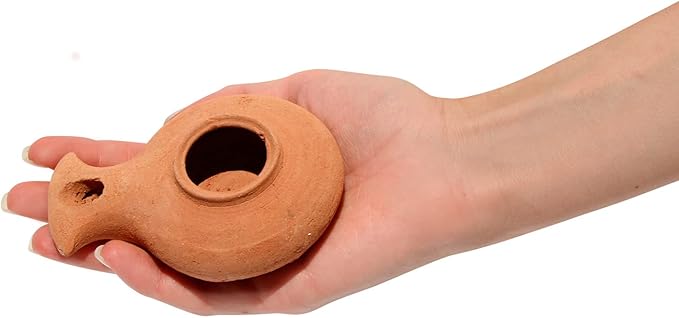 Herodian Biblical Clay Oil Lamp - Classic Brown Ancient Replica with Certificate of Authenticity- Handmade Holy Land Judaica and Christian Faith Gift