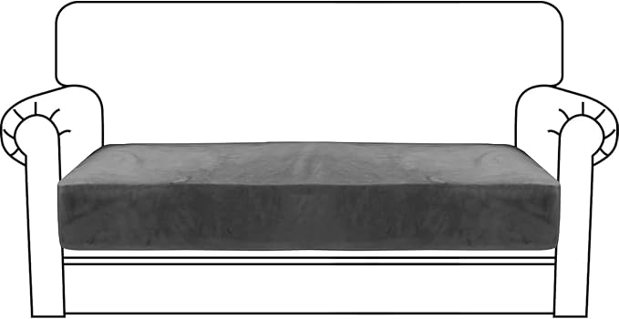 MAXIJIN Velvet Stretch Couch Cushion Covers Soft Loveseat Cushion Cover Replacement Sofa Seat Cushion Slipcovers RV Protector with Elastic Bottom (1 Piece Loveseat Cushion Cover, Gray)