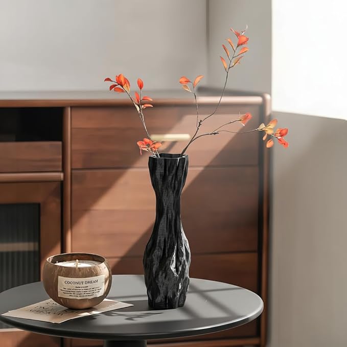 Black Sculptural Ceramic Vase, Modern Irregular Shape Decorative Vase for Home Decor, Minimalist Artistic Tabletop Centerpiece for Living Room Bedroom Office