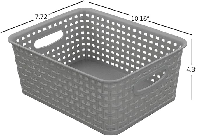 Morcte 6-Pack Gray Plastic Storage Basket, Plastic Woven Bin