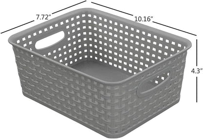 Morcte 6-Pack Gray Plastic Storage Basket, Plastic Woven Bin