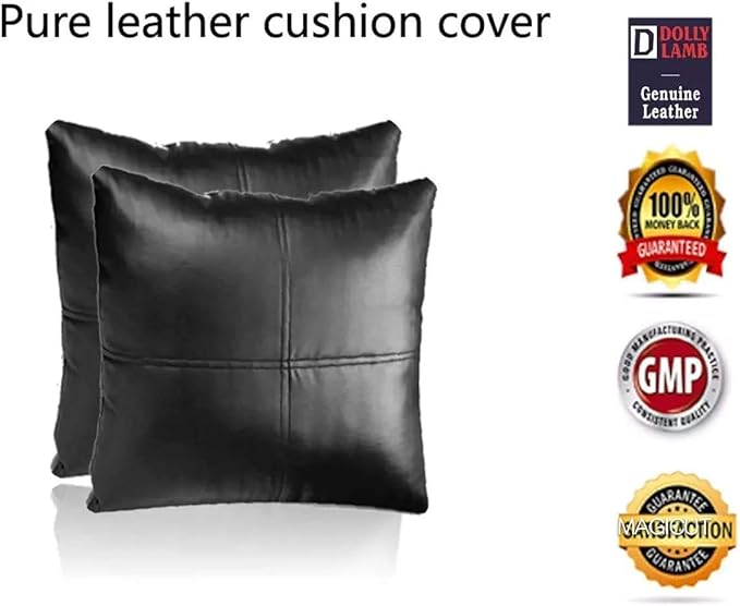 LL LEATHER LOVERS Lambskin Leather Pillow Cover - Sofa Cushion Case - Decorative Throw Covers for Living Room & Bedroom, 22x22 Inches - Light Black Pack of 2