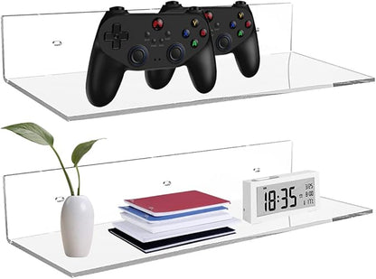 Sezanrpt 17 Inches Acrylic Shelves, Wall Mounted Shelves for Bedroom, Wall Display Shelves for Collectibles, Funko Pop, Speaker, Plants, 2 Pack