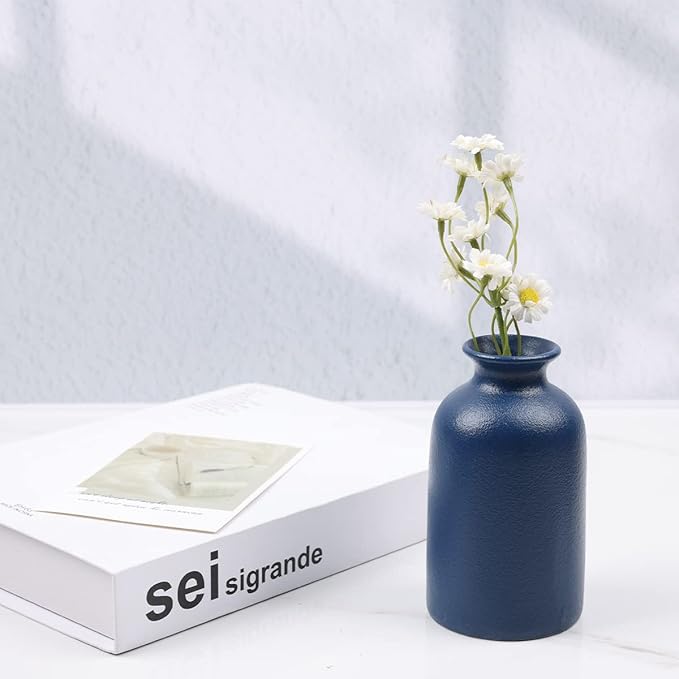 Ceramic Bud Vases Set of 6, Blue Bud Vase Set for Flowers Pampas Grass, Mini Pottery Vase with Minimalist Modern Rustic Style for Table Centerpieces of Home, Office, Wedding