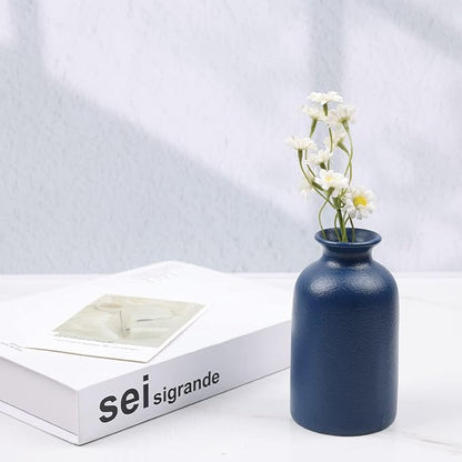 Ceramic Bud Vases Set of 6, Blue Bud Vase Set for Flowers Pampas Grass, Mini Pottery Vase with Minimalist Modern Rustic Style for Table Centerpieces of Home, Office, Wedding