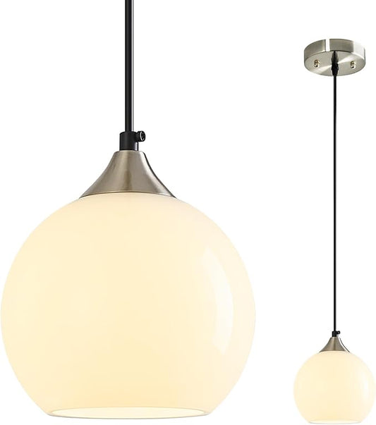Milky Luster Glass Pendant Lights Kitchen Island Globe Pendant Light Fixtures Modern Pendant Lighting for Bedroom Living Dining Room Light Fixture (5.9 in, 1 Pack)