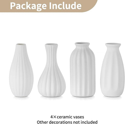 White Ceramic Vase for Table Decor: NUPTIO Small Bud Vases for Flowers - Centerpiece Table Decorations for Christmas Home Wedding Dining Room Set of 4