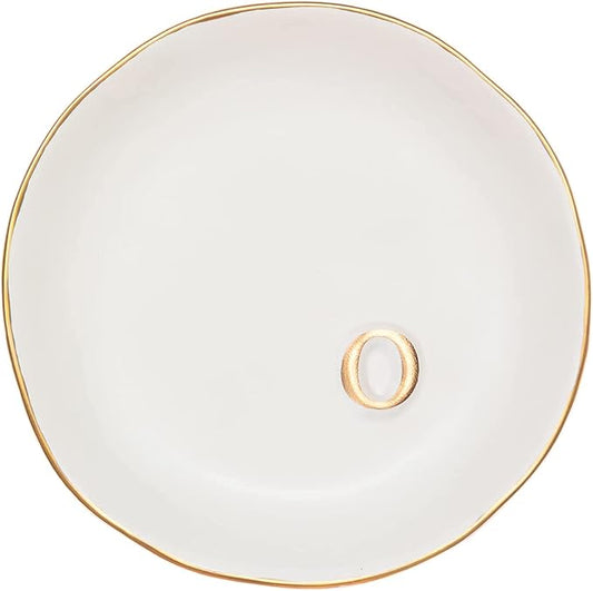 COLLECTIVE HOME - Ceramic Jewelry Tray, Decorative Trinket Dish for Rings Earrings Necklaces Bracelet Watch Keys, Birthday Mother's Day Christmas Gift for Women, 4.75", White Surface (O)