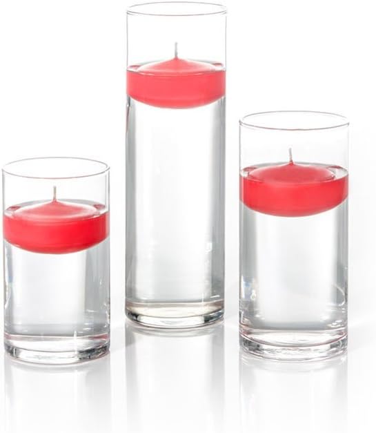 yummi Set of 18 Floating Candles and Cylinder Vases - Ruby Red