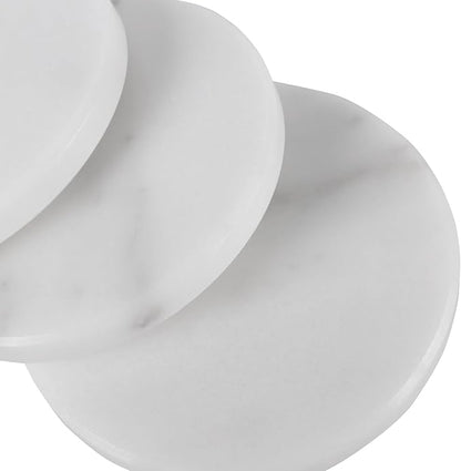 Natural White Marble Coasters Set of 8,4 Inch Round Drink Coasters with Non-Slip Feet,Heat Resistant Coaster for Home Decor and Coffee Table