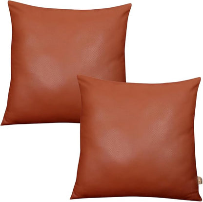 Genuine Lambskin Leather Pillow Cover, 14x14 Inch Case for Lumbar Throw Couch Pillows, Thick & Soft Cushion Covers for Sofa Bed Home Décor (Textured Terracotta Pack of 2)