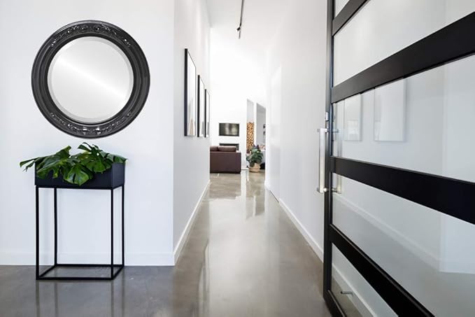 OVALCREST Round Beveled Wall Mirror for Home Decor - Florence Style - Gloss Black - 28x28 Outside Dimensions