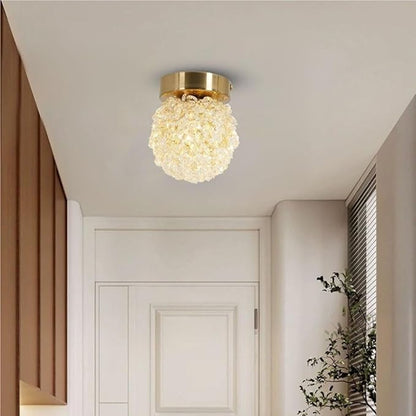 Modern Crystal Flush Mount LED Ceiling Light Brass Color Iron Electroplating Spherical Ceiling Lamp Small Hallway Entryway Corridor Decorative Lighting Fixture