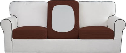 Easy-Going Stretch Individual Chair Couch Cushion Cover Sofa Cushion Furniture Protector Sofa slipcover Soft Flexibility with Elastic Bottom (3-Piece Sofa Cushion Cover, Coffee)