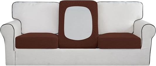 Easy-Going Stretch Individual Chair Couch Cushion Cover Sofa Cushion Furniture Protector Sofa slipcover Soft Flexibility with Elastic Bottom (3-Piece Sofa Cushion Cover, Coffee)