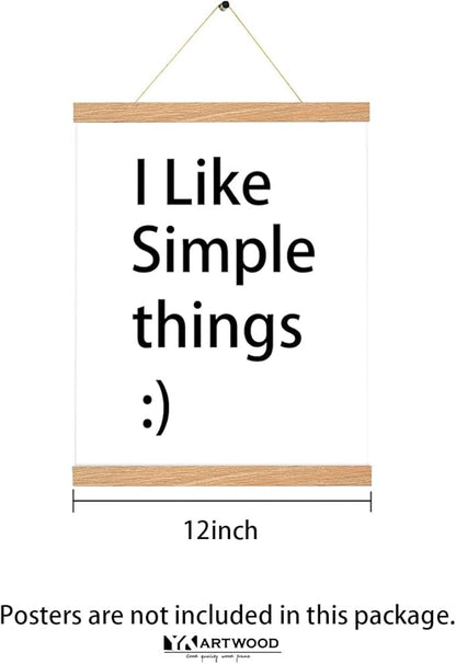 3 Pack Magnetic Poster Hanger Pine Color, 12x18 12x16 12x24 Poster Frame Wood Wooden Magnet Print Posters Dowel Scroll Hanger Hangers Hanging Kit for Walls Map Canvas Artwork, DIY Canvas