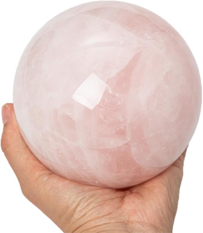 Large Rose Quartz Crystal Sphere Natural Pink Healing Crystal Ball with Stand Meditation Decorative Balls Home Decor 90-100mm/3.5-3.9"
