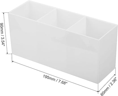 PATIKIL 3 Compartments Clear Acrylic Pen Holder, Pencil Holder Pen Organizer Pencil Cup Makeup Brush Holder Square for Countertop Desk, White