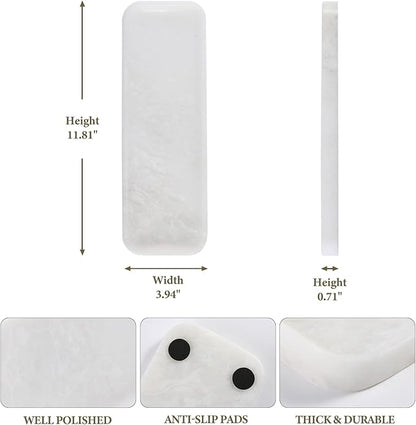 Koville Marble Tray for Bathroom Sink, 12"x4" Natural Stone Vanity Tray for Kitchen Dresser Countertop, Rectangular Decorative Marble Tray for Jewelry Perfume Trinket(White)
