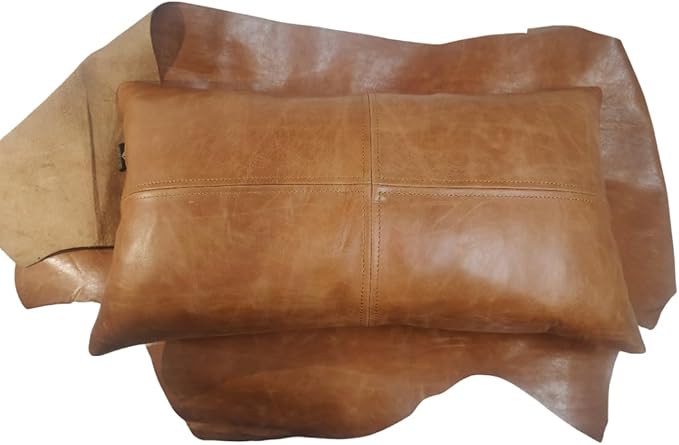 100% Lambskin Leather Pillow Cover - Sofa Cushion Case - Decorative Throw Covers for Living Room & Bedroom, 18X26 Inch - Light Brown Crunch Plain Pack of 1