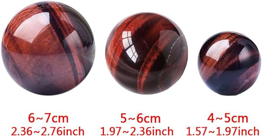 6-7CM/2.36-2.76inch Natural Crystal Red Tiger Eye Ball Quartz Massage Polished Spheres Reiki Healing Exquisite Room Decor Rock Ball Souvenirs Gift(Red Tige Eye, 60-70mm)