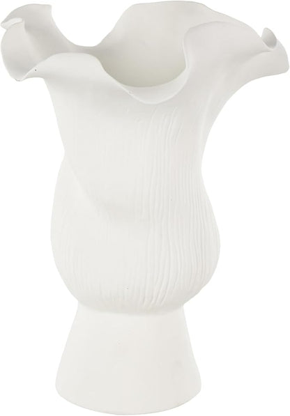 Deco 79 Ceramic Abstract Decorative Vase Floral Inspired Centerpiece Vase with Linear Grooves, Flower Vase for Home Decoration 8" x 7" x 11", White