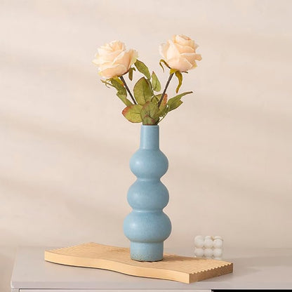 Matte Blue Ceramic Vase, 11-Inch Textured Bubble Stacked Ball Flower Vase, Minimalist Nordic Home Decor Accents for Modern Shelf, Coffee Table, Mantel, Boho Aesthetic Gift (Multi-Tier Design)