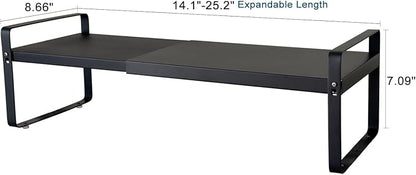 Set of 2 Black Kitchen Countertop Shelves, Expandable Cabinet Shelf Organizers, Stackable Metal Pantry Storage Shelves for Spice Rack, Cupboard