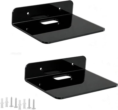 Small Floating Shelves Acrylic Wall Shelf 2 Pack Hanging Shelves for Bedroom, Gaming Room, Living Room, Bathroom, Office with Cable Clips (Black)