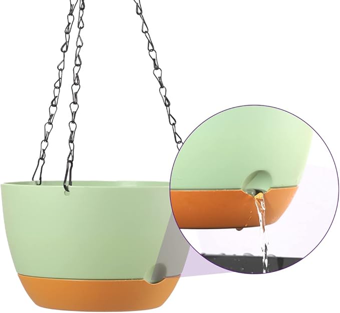 Lookat Set of 3 Self-Watering Hanging Pots for Plants Outdoor Indoor, Hanging Planters with Drainage Hole (8.3inch Green（3 Pieces）)