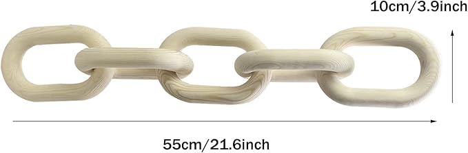 Wood Chain Link Decor | Hand Boho Carved Decor for Table , Shelf Decor Accents , Rustic Farmhouse Aesthetic 5 Link Chain Decor, Home Living Room, Bedroom, Entryway Coffee Table Decor(Wood color)