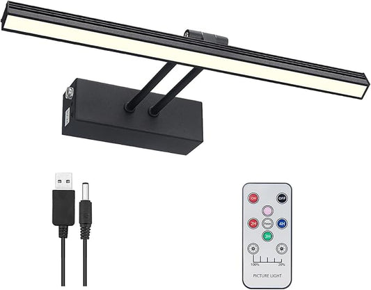 FUNCHDAY Picture Light,Battery Art Lights for Wall,Wireless Remote Painting Light with Timer and Dimmable,13”Metal Display Lighting for Artwork,Portrait,Gallery-Black