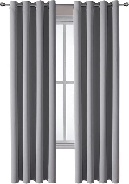 ChrisDowa Grommet Blackout Curtains for Bedroom and Living Room - 2 Panels Set Thermal Insulated Room Darkening Curtains (Light Grey, 52W x 72L)