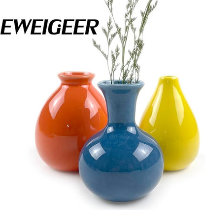 Ceramic Colorful Flower Vases for Home Desk Bookshelf Decoration,Modern Farmhouses Tabletop Small Vase,Set of 3