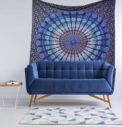 raajsee Turquoise Tapestry- Best Mandala Wall Hanging- Bedding Tapestry For Bedroom Aesthetic-Size Small (52x60 Inches / 132x152 Cms)