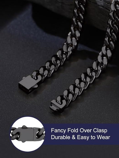 Bandmax Mens Stainless Steel Chain Necklaces 5/7/9/12MM Chunky Miami Cuban Link Chain Necklace Bracelet Silver/Gold Plated/Black Chains for Men 18"-30"