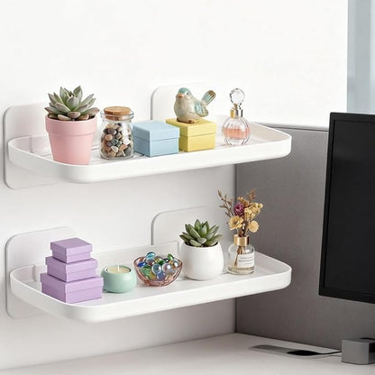 2pc Wall Mounted Floating Shelf, Acrylic Display Ledges with Edge Design, Small Space-Saving Display & Organizer for Living Room, Bathroom, Gaming Room, Office (White)