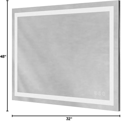 LOAAO 48X32 LED Bathroom Mirror with Lights, Anti-Fog, Dimmable, Backlit + Front Lit, Lighted Bathroom Vanity Mirror for Wall, Memory Function, Tempered Glass (Safe to Use)