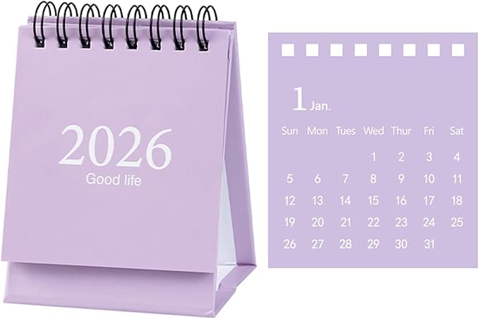 2026 Mini Desk Calendar Simple Style Memo Notes Planner Flip Calendar 3.9" x 3" - Purple (Jan. 2026 to Jul. 2027)