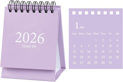 2026 Mini Desk Calendar Simple Style Memo Notes Planner Flip Calendar 3.9" x 3" - Purple (Jan. 2026 to Jul. 2027)