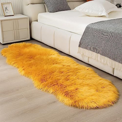 Faux Fur Rug Runner 2x6 ft Yellow - Machine Washable Super Soft Plush Shaggy Fluffy Area Carpet,Sheepskin Rug Fuzzy Floor Mat for Bedroom, Sofa,Living Room, Bedside, Nursery & Kids Room