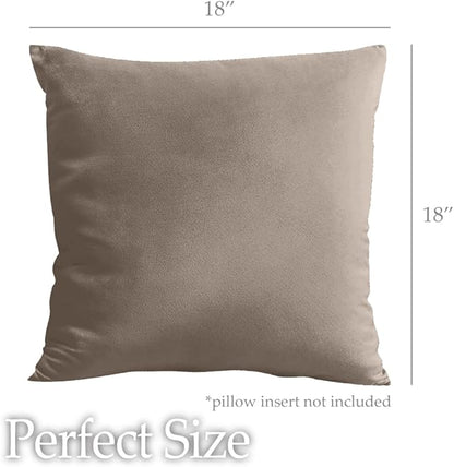 lalaLOOM Velvet Throw Pillow Covers, Set of 2, 18x18 Decorative Square Pillows Home Decor, Soft Accent Cases, Silky Machine Washable Pillowcases for Sofa, Couch, Bedroom, Living Room, Taupe