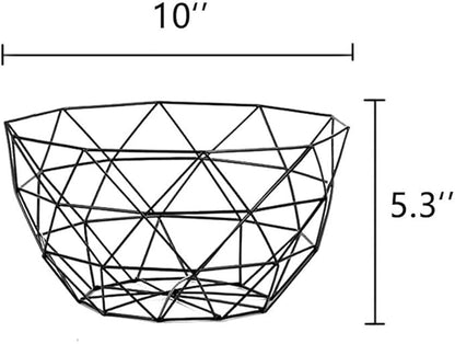 IBWell Geometric Metal Wire Fruit Bowl, Iron Arts Fruit Storage Baskets (Black, Large)