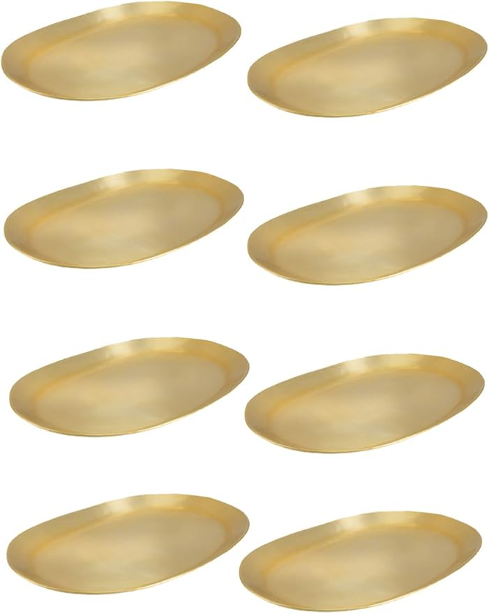 Serene Spaces Living Oval Brass Look Aluminum Tray, Hammered Decorative Metal Tray Use as Holder for Accessories, Candles, Jewelry, Centerpiece for Kitchen or Dining Table, Set of 12