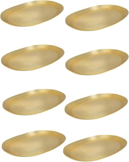 Serene Spaces Living Oval Brass Look Aluminum Tray, Hammered Decorative Metal Tray Use as Holder for Accessories, Candles, Jewelry, Centerpiece for Kitchen or Dining Table, Set of 12