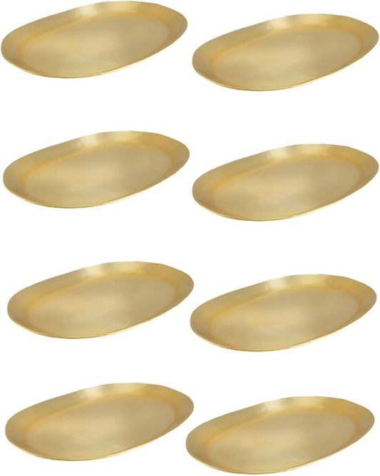 Serene Spaces Living Oval Brass Look Aluminum Tray, Hammered Decorative Metal Tray Use as Holder for Accessories, Candles, Jewelry, Centerpiece for Kitchen or Dining Table, Set of 12