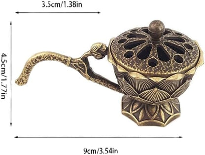 Small Lotus Incense Burner,9cm Incense Holder for Cones,Brass Lotus Flower Incense Holder Hollow Out Ash Catcher with Lid,Brass Incenses Stand Home Vintage Ornaments