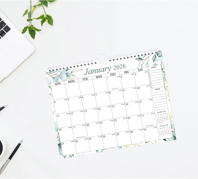 Calendar 2026-12 Months Wall Calendar from January 2026 to December 2026, 2026 Wall Hanging Calendar Planner with Thick Paper, 8.5" x 11", Teal Leaf