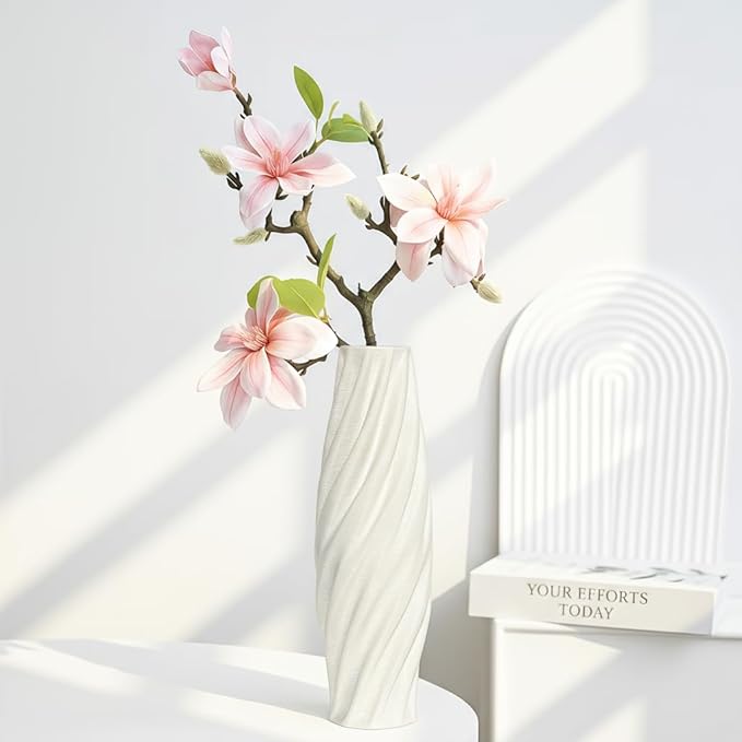 White Sculptural Ceramic Vase, Modern Irregular Shape Decorative Vase for Home Decor, Minimalist Artistic Tabletop Centerpiece for Living Room Bedroom Office