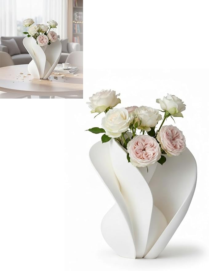 Abstract Wavy Vase for Modern Home Decor, Sculptural Decorative Flower Vase with Layered Design and Frilled Top, Elegant Centerpiece for Dry Flower